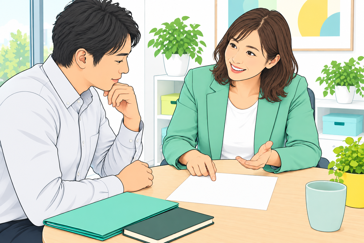 就労移行支援の相談で、支援員と気がかりを整理する成人